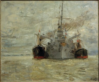 Hamburg limanında kömür yakıtlı savaş gemisi by Max Slevogt