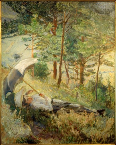 Yaz sabahı (şemsiyeli kadın) by Max Slevogt