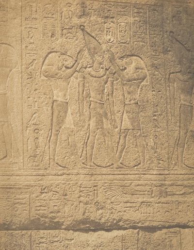 Karnak Sacre de Philippe-Ar..., 1849-50 Sarayı Granit Kutsal Alanının Dış Heykelleri. by Maxime Du Camp