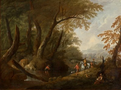 Solda su olan orman manzarası by Maximilian Joseph Schinnagl