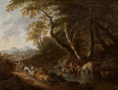 Sağda su olan orman manzarası by Maximilian Joseph Schinnagl