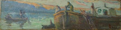 Mavna ve tekneler ile nehir manzarası by Maximilien Luce