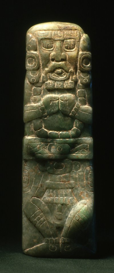 Hiyeroglif Merdivenin aşağısına ithafen yerleştirilmiş heykelcik, Copan, Geç Klasik Dönem (600-900) (yeşim taşı) by Mayan