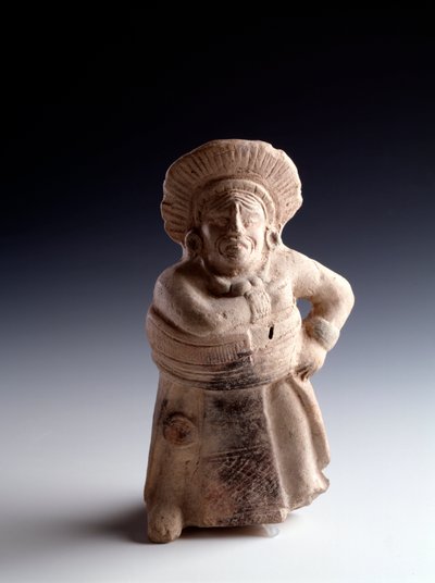 Kolomb öncesi sanat, Maya uygarlığı, klasik dönem: bir top oyuncusunu temsil eden antropomorfik kil heykelciği, müzik aleti işlevine sahiptir. San Agustin Acasaguastlan El Progeso, Guatemala