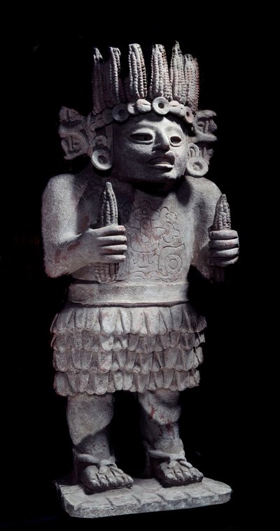 Kolomb öncesi medeniyet: Hizmetçiler tanrısını temsil eden Maya heykeli. Paris, Musee de l