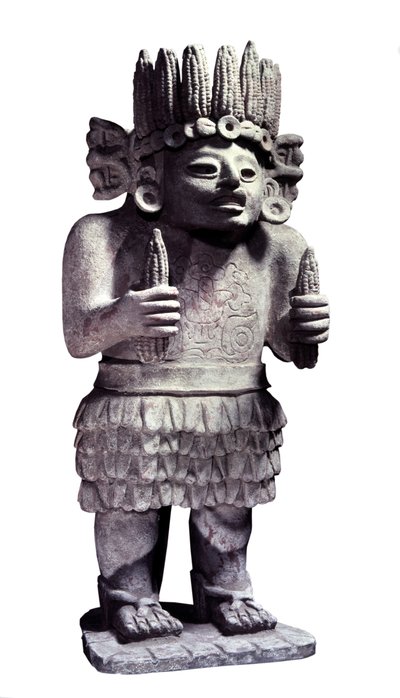 Kolomb öncesi medeniyet: Hizmetçiler tanrısını temsil eden Maya heykeli. Paris, Musee de l