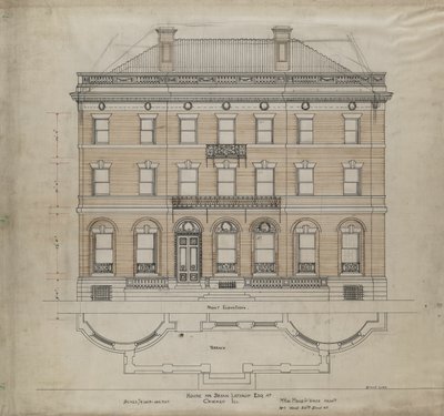 Bryan Lathrop House, Chicago, Illinois, Önden Yükseklik ve Teras Planı, 1892. by Mead and White McKim