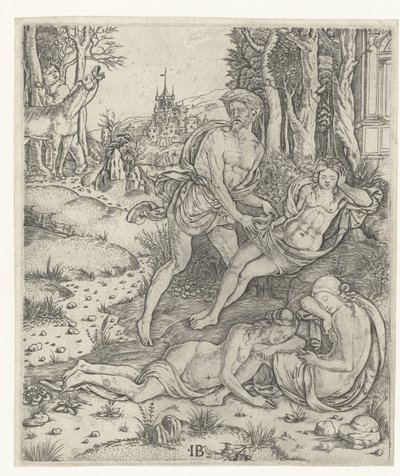 Priapus vergrijpt zich aan nimf Lotis by Meester IB met de vogel