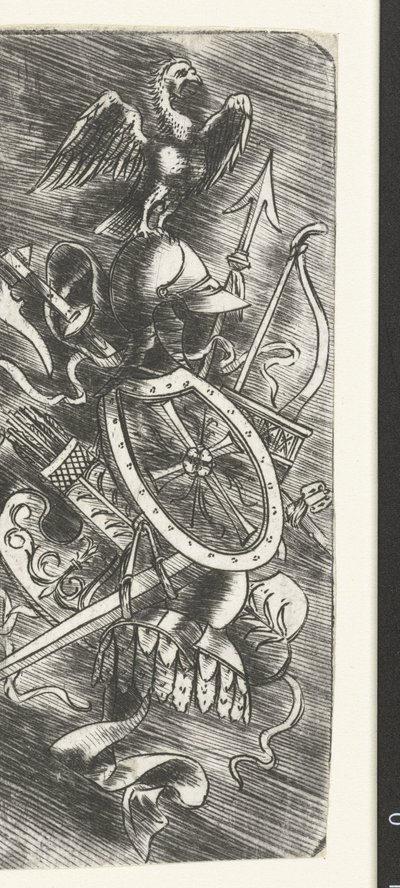 Çeşitli silahlar da dahil olmak üzere silah ganimetlerinin üstünde kartal by Meester van 1515