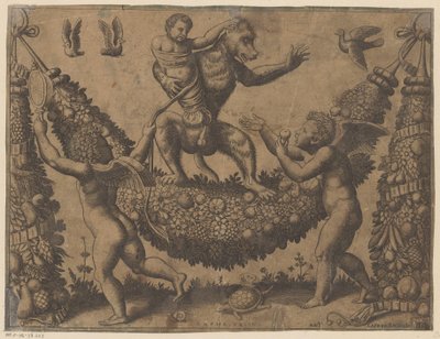Putti bir maymunla alay ediyor Papa