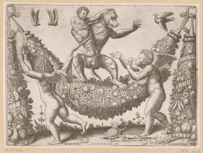 Putti bir maymunla alay ediyor Papa'nın Gobleni (dizi başlığı) Tapezzerie de Papa (nesne üzerinde dizi başlığı) by Meester van de Dobbelsteen