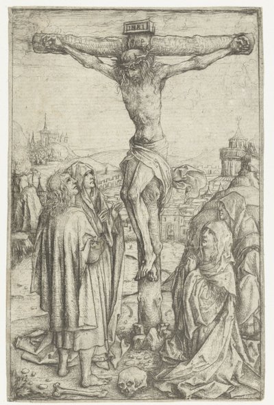 Mary ve St. John ve iki kutsal kadınla çarmıha germe by Meester van het Amsterdamse Kabinet