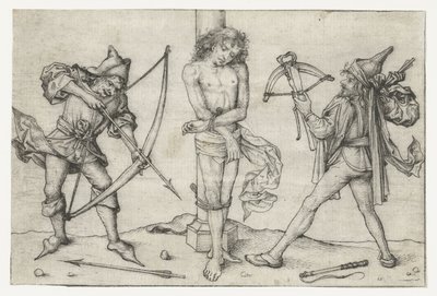 Okçular ile Aziz Sebastian by Meester van het Amsterdamse Kabinet