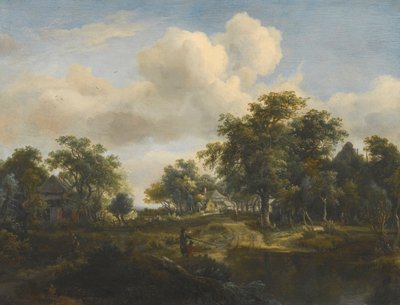 Ormanda balıkçıların olduğu bir mezra by Meindert Hobbema
