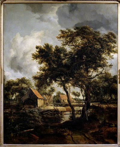 Su değirmeni Boyama Meindert Hobbema (1638-1709) (ec.flam.) 17. yüzyıl Güneş. 0,8x0,66 m Paris, Musee du Louvre. by Meindert Hobbema