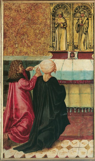 Bir adam karısını St. Cosmas ve Damian by Meister der Legendenszenen