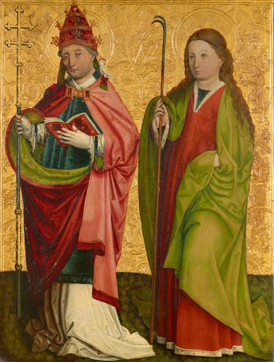 Pretschlaipfer üçlüsünün sağ kanadı: St. Gregor ve Agathe (içeride); cehennem Erasmus ve Barbara (dışarıda) by Meister von Großgmain (Werkstatt)