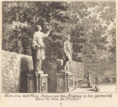 Merkür ve Flora Heykelleri, Dukedi Sora Bahçeleri, Frascati by Melchior Küsel after Johann Wilhelm Baur