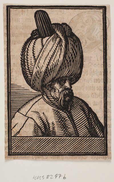 Sarıklı sakallı erkek büstü, sağa doğru 3/4 profil by Melchior Lorck
