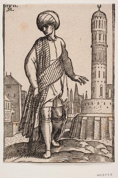 Türban ve uzun şal ile zarif genç adam by Melchior Lorck