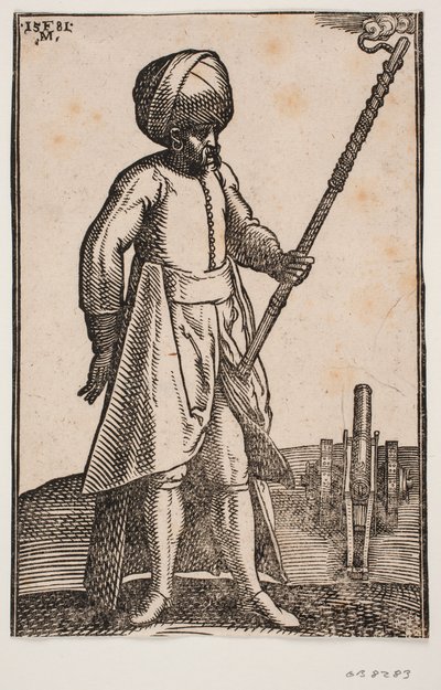 Açık bir manzarada, topunun yanında bir top by Melchior Lorck