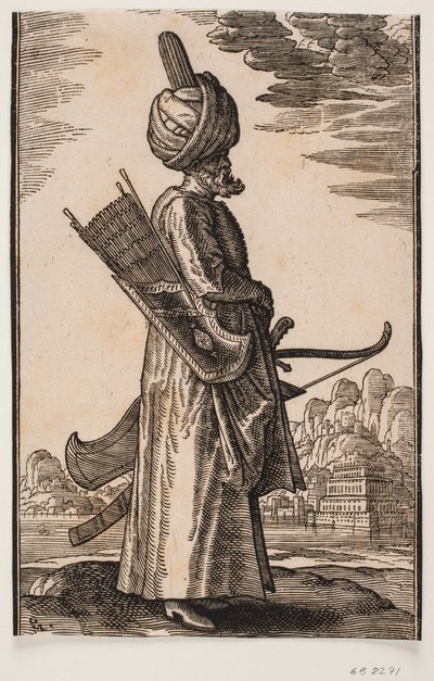 Ayakta okçu, profil sağda by Melchior Lorck