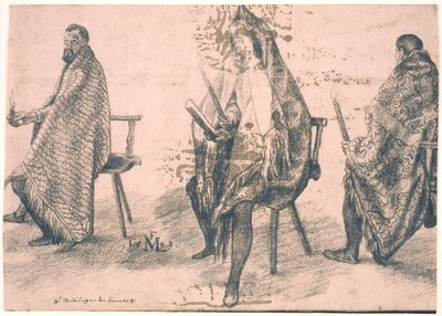 Üç Oturan Adam, Her Biri Elinde Bir Mum Tutuyor by Melchior Lorck