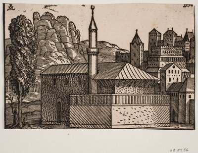 1 minareli kimliği belirsiz cami, t.v. uzun ahşap by Melchior Lorck