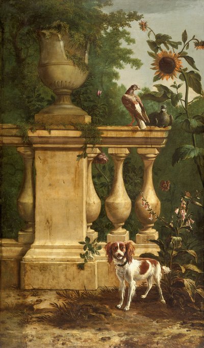 Bahçede güvercinler ve bir köpek, c1660-1690. by Melchior d