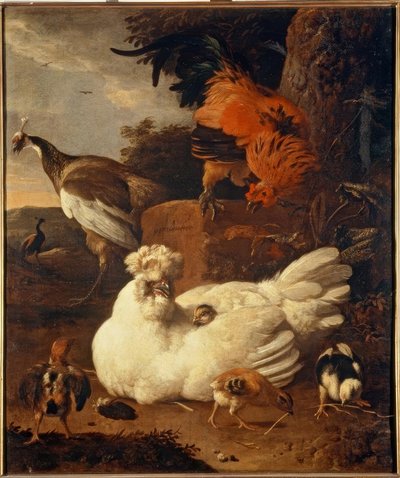 M. de Hondecoeter, civcivli anne tavuk by Melchior de Hondecoeter