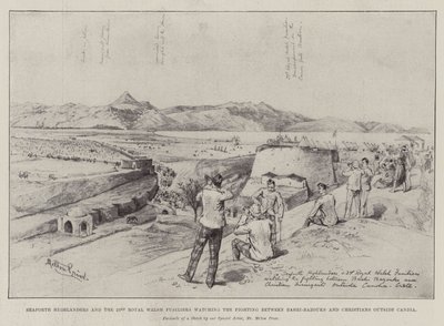 Seaforth Highlanders ve 23. Royal Welsh Fusiliers, Candia dışındaki Bashi-Bazuklar ve Hıristiyanlar arasındaki Mücadeleyi izliyor by Melton Prior