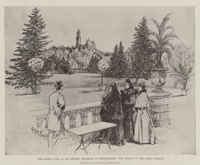 Kraliçe'nin Friedrichshof'taki İmparatoriçe Frederick'i Ziyareti, Majesteleri Kale Terasında by Melton Prior