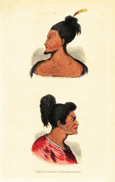 Yüz dövmeli Maori erkekleri veya Yeni Zelanda