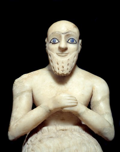 Sanat Mezopotamya: Görevli Ebih-il Heykeli. Albaster, deniz kabuğu, lapis-lazuli ve şist heykeli, MÖ 2500 civarında (Sümer dönemi, MÖ 2900-2200 civarında). Mari