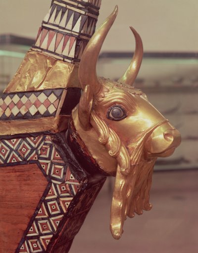Boğa başı, arp süslemesi, MÖ 2800-2300 (yaldızlı ahşap) (bkz. 199559) by Mesopotamian