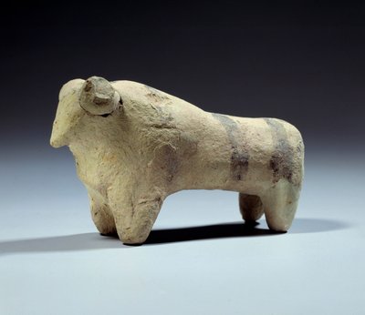 Medopotamie: boyalı şeritleri olan pişmiş toprak boğa heykelciği. Obeid Dönemi (MÖ 5000-4000) MÖ 4700-4200. Paris, Louvre Müzesi by Mesopotamian Mesopotamian