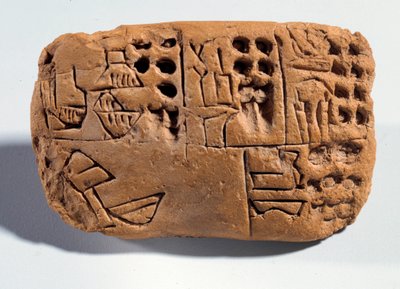 Mezopotamya: çivi yazısı yazılı ham toprak tableti. Bölge Sümer. MÖ 3300 Paris, Musee du Louvre by Mesopotamian School