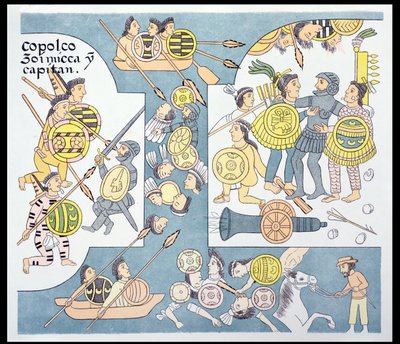 Hernando Cortes (1485-1547) ve Cuauhtemoc arasında Tenochtitlan