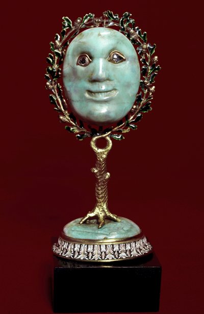 Meksika sanatı: turkuaz hamurlu, elmas gözlü yüz maskesi. 17. yüzyıl Floransa, museo degli argenti by Mexican School