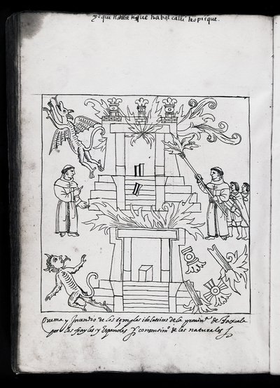 Ms Hunter 242 f.240v Franciscans yanan tapınaklar, Historia de Tlaxcala