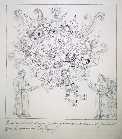 Ms Hunter 242 f.242r Geleneksel Kitapları ve Giysileri Yakan Fransisken Rahipleri, Historia de Tlaxcala