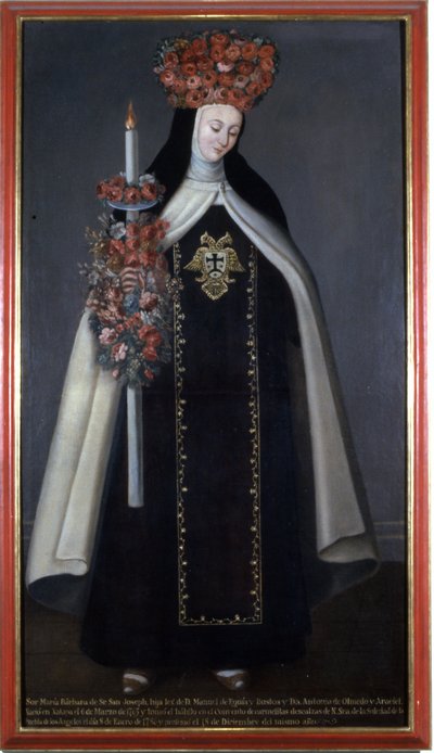 Rahibe Maria Barbara de St. Joseph çiçeklerle taçlandırılmış, Convento de las Carmelitas, Puebla, Meksika by Mexican School