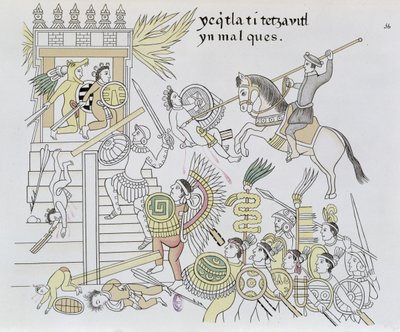Hernan Cortes tarafından Putların Yakılması, bir Meksikalı Kızılderili resim tarihi Lienzo de Tlaxcala