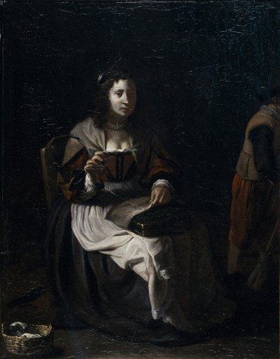 Bir kadın dikiş (tuval üzerine yağlıboya) by Michael (attr. to) Sweerts