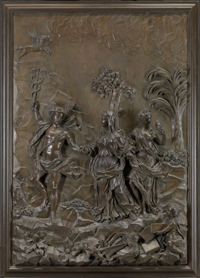 Stowe Rölyefleri: Merkür, Parnassus Tepesine Trajik ve Komik Şiir İletiyor, c.1740 (bronz ıhlamur ağacı) by Michael (attr.to) Chuke