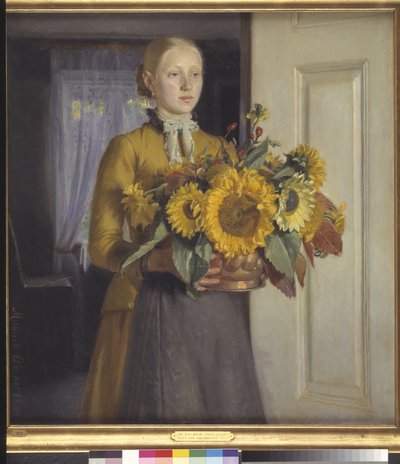 Ayçiçekleri olan bir kız by Michael Ancher