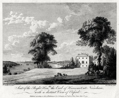Saygıdeğer Makam, Oxford'un uzak bir manzarasına sahip Nuneham'daki Harcourt Kontu, 1775. by Michael Angelo Rooker