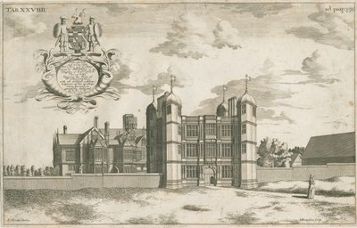 Tixall Hall ve Gatehouse: bakır levha gravür, nd [1686] (baskı) by Michael Burghers