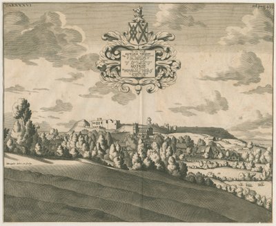 Tutbury Kalesi - Uzaktan Görünüm: bakır levha gravürü, nd [c 1686] by Michael Burghers