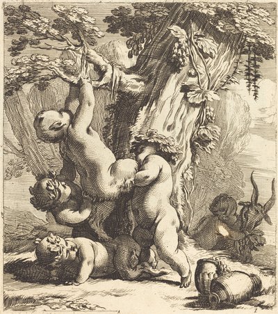 Putti ve Faunlar Asma Tırmanıyor by Michel Dorigny